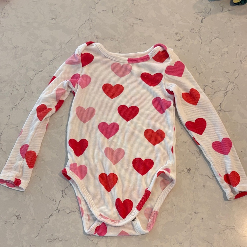 Angel Dear White Long-Sleeve Bodysuit with Pink & Red Hearts